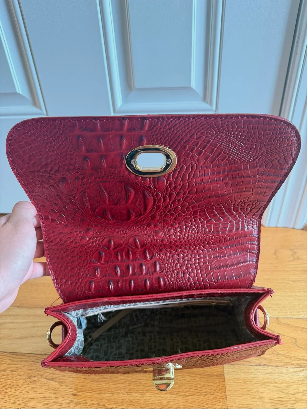 Marc Fisher Croc-Embossed Top-Handle Satchel in Burgundy